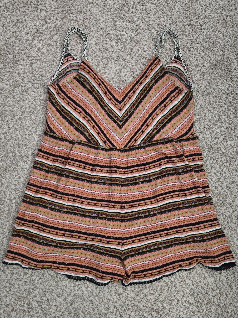 Xhilaration Women's Boho Camisole Romper Brown / Tan Stripes Medium